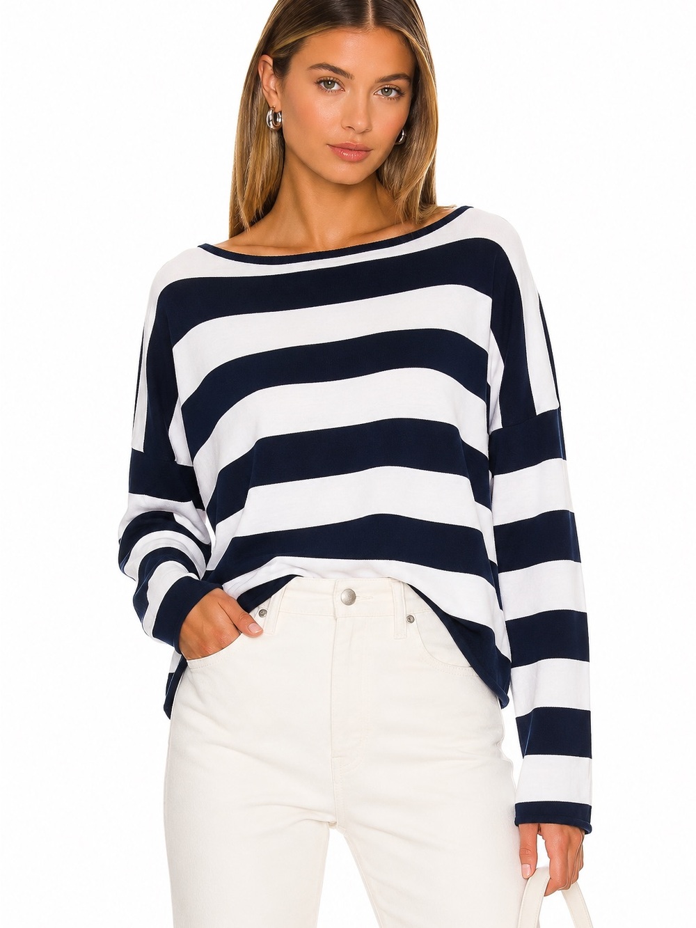Alta Naran Navy & White Striped Cotton Cashmere Sweater | One Size
